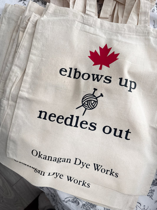 Cotton Tote Bag - Elbows up Needles Out - Okanagan Dye Works