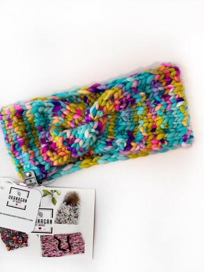 OOAK 100% Merino Wool hand knitted ear warmer/head band. Canadian Made with hand dyed yarn (Copy) - Okanagan Dye Works