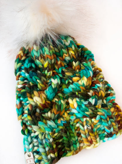 OOAK 100% Merino Wool hand knitted toque. Canadian Made beanie in hand dyed yarn - Okanagan Dye Works