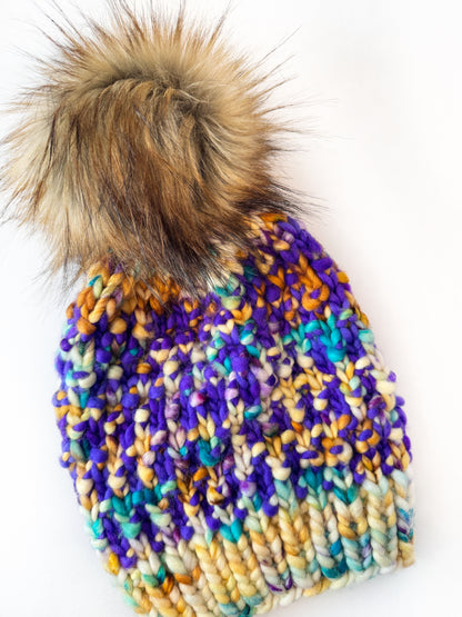 OOAK 100% Merino Wool hand knitted toque. Canadian Made beanie in hand dyed yarn - Okanagan Dye Works