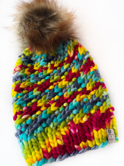OOAK 100% Merino Wool hand knitted toque. Canadian Made beanie in hand dyed yarn - Okanagan Dye Works