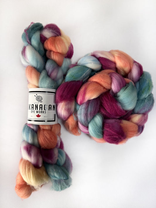 California Dreamin' - Hand Dyed - 19.5 micron 100% Superwash Merino Roving - Okanagan Dye Works