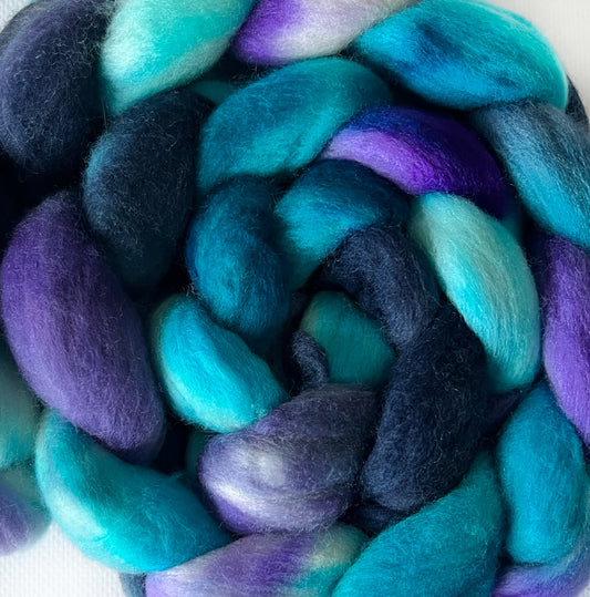Dark Galaxy  - Hand Dyed - 22 micron 100% Untreated Merino Top - Okanagan Dye Works