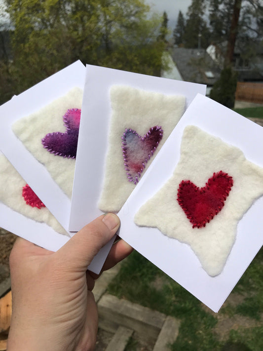 Wet Felted and stitched heart cards - Okanagan Dye Works