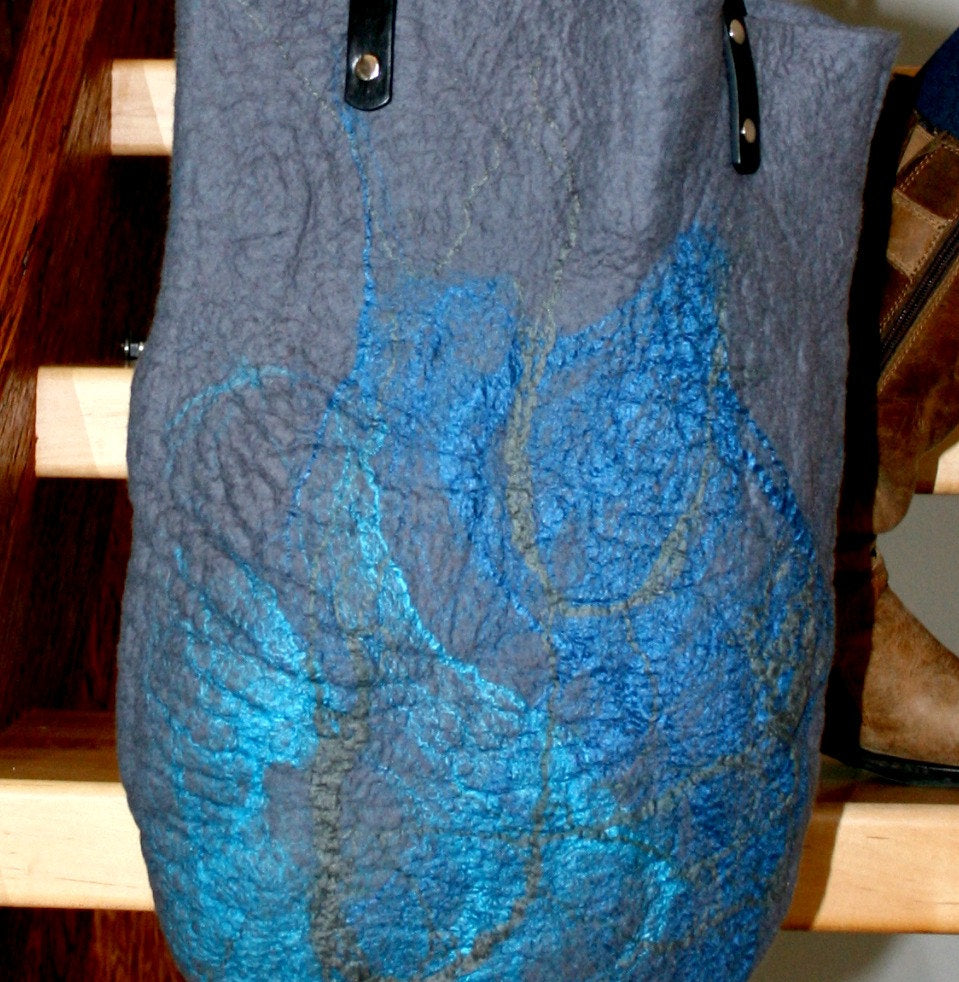 Grey Merino Wool and Silk Wet Felted Purse - Okanagan Dye Works